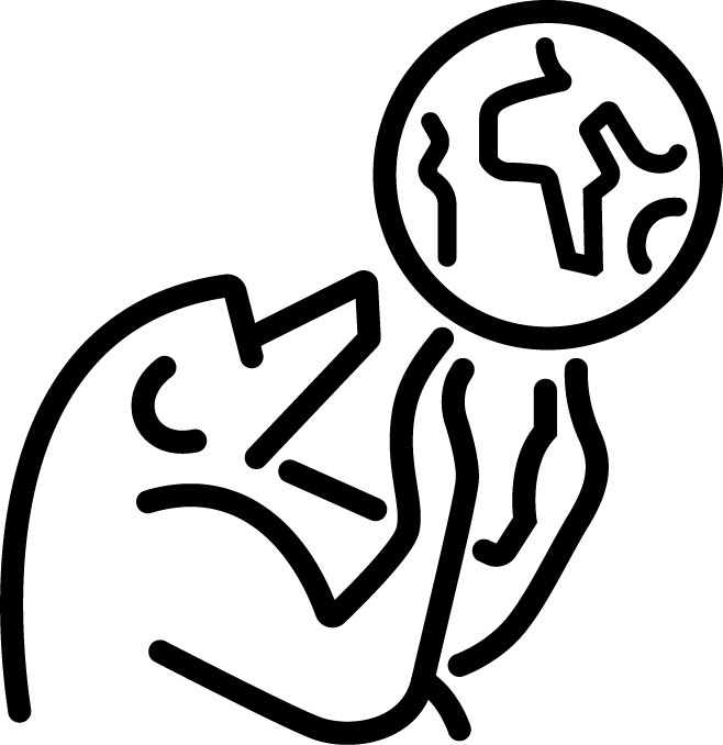 Icon of an animal looking at a globe, symbolising global awareness and future-focused investing